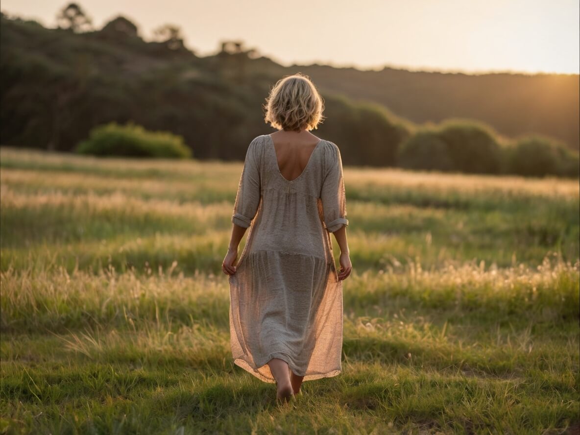 Frau-in-Feld-Sonne